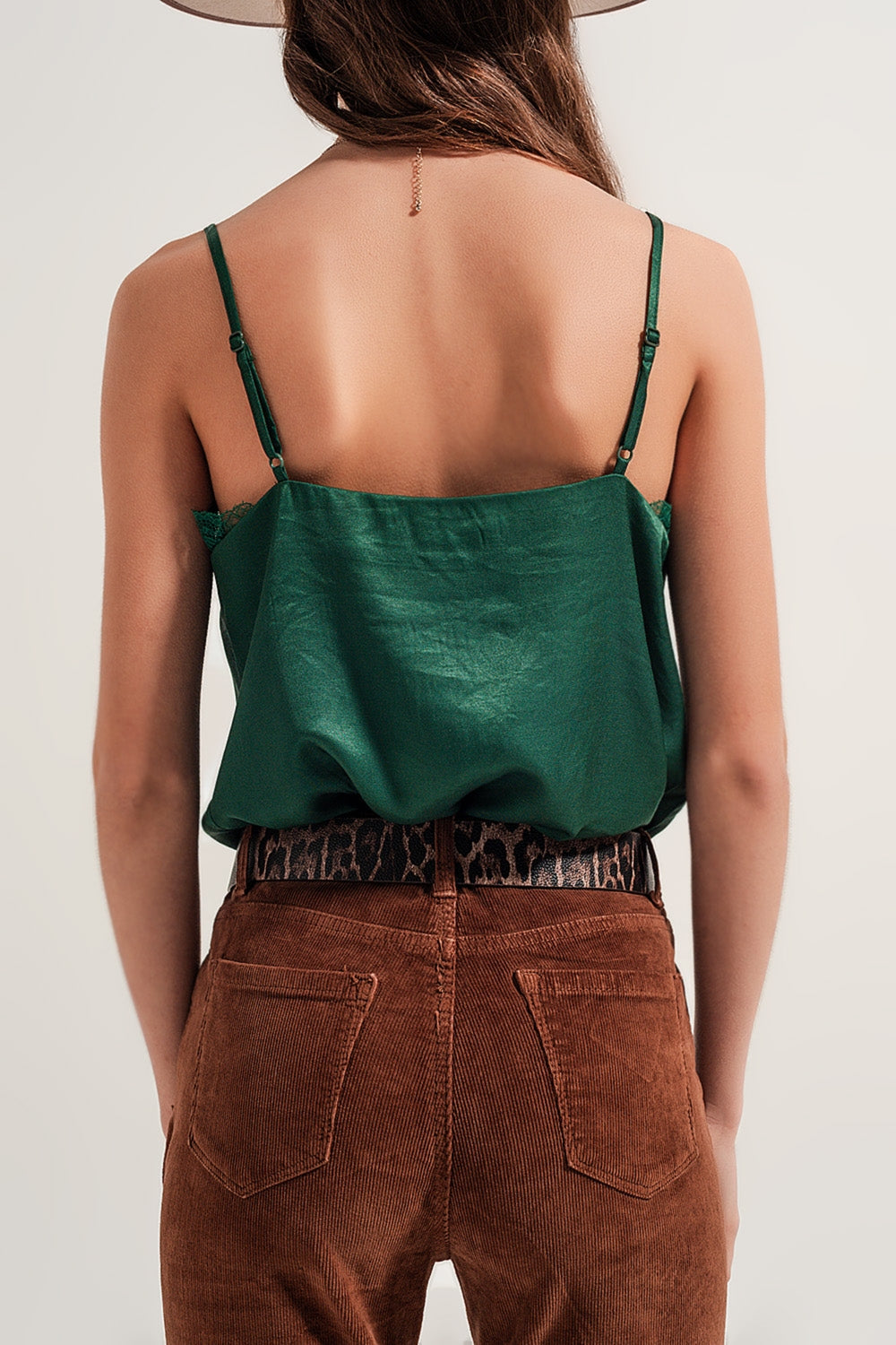 Lace Insert Satin Camisole | Green